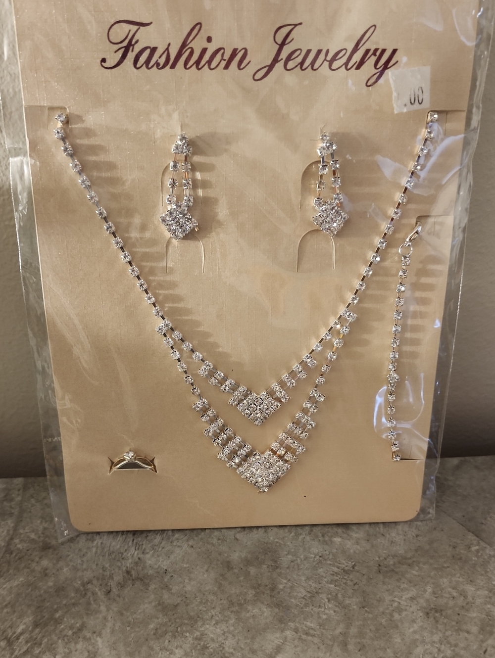 Fashion Jewelry Crystal Necklace, Earrings,ring,bracelet Set - Silver-tone